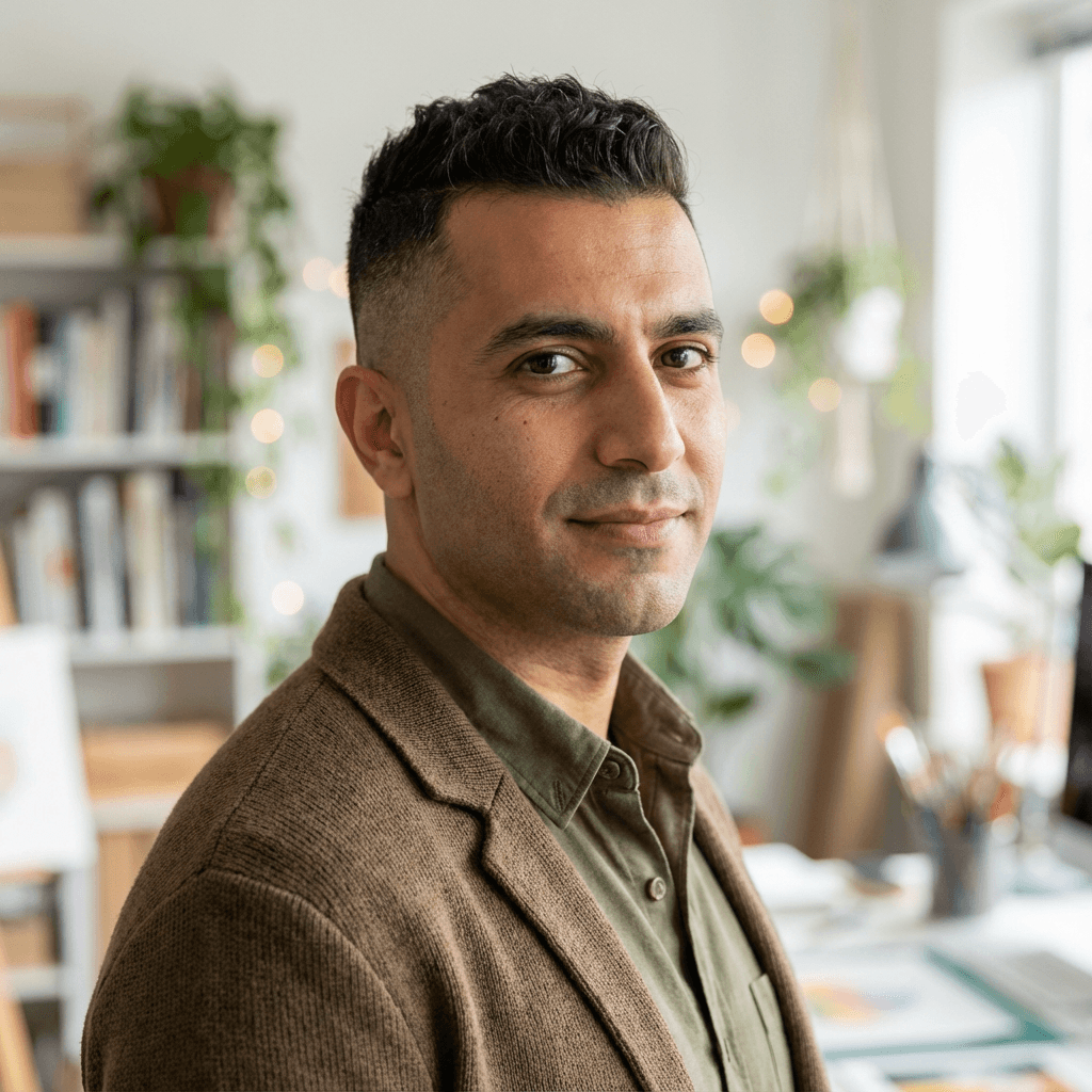 Man in his late 20s standing by a window in a modest room